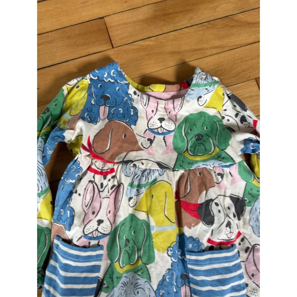 Mini Boden Girls Dog Print Jersey Dress Long Sleeve Multi Color 18-24M G4808
